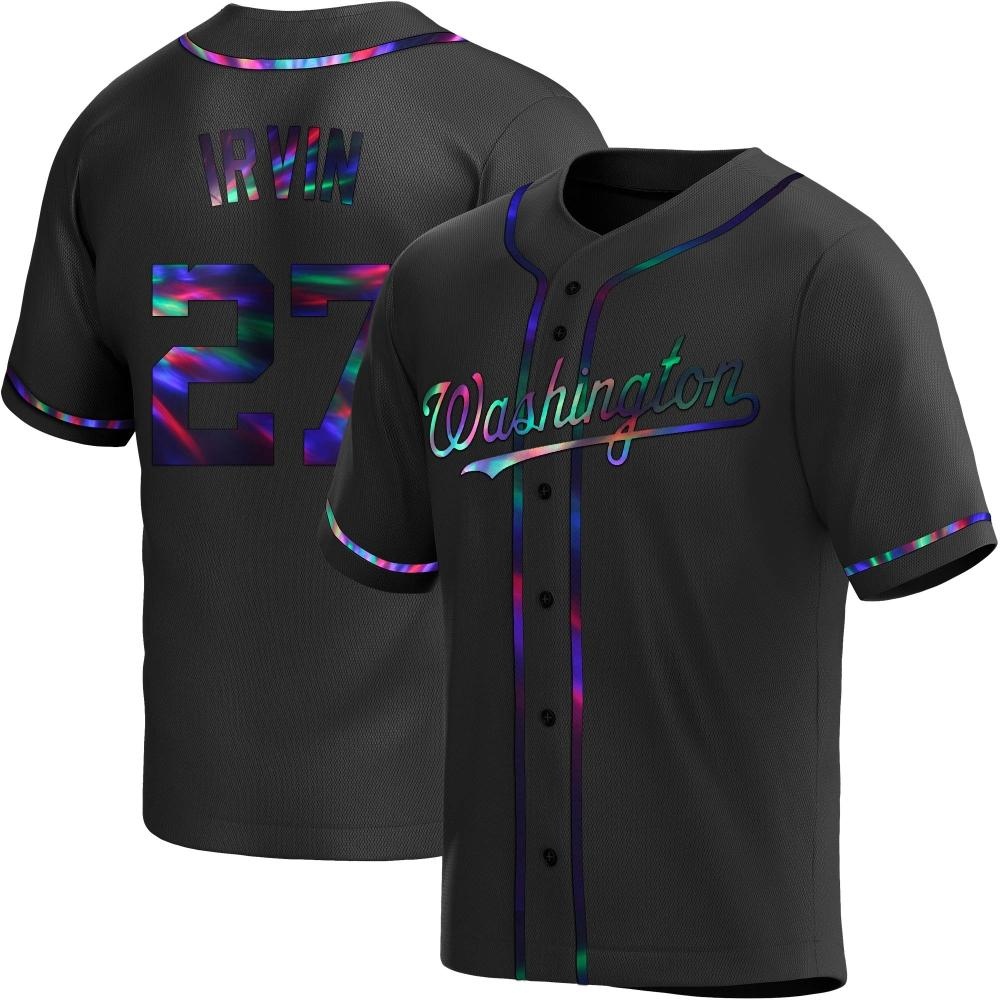 Replica Jake Irvin Men's Washington Nationals Black Holographic Alternate Jersey Replica Jake Irvin Men's Washington Nationals Black Holographic Alternate Jersey