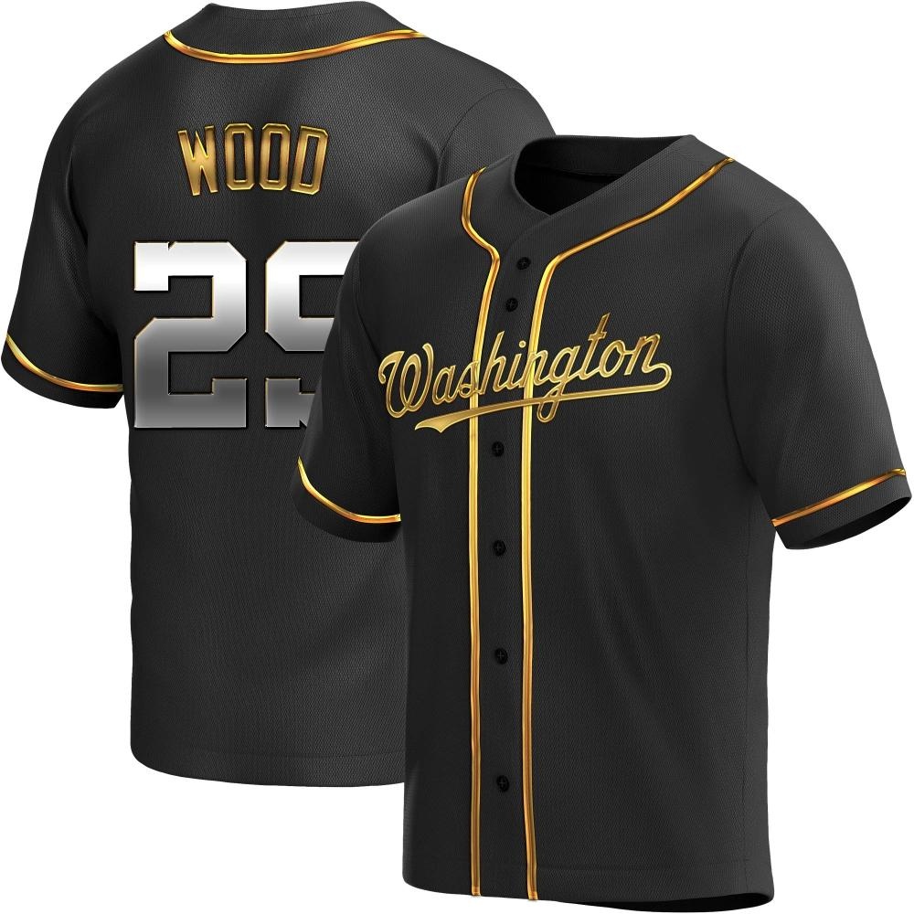 Replica James Wood Men's Washington Nationals Black Golden Alternate Jersey Replica James Wood Men's Washington Nationals Black Golden Alternate Jersey